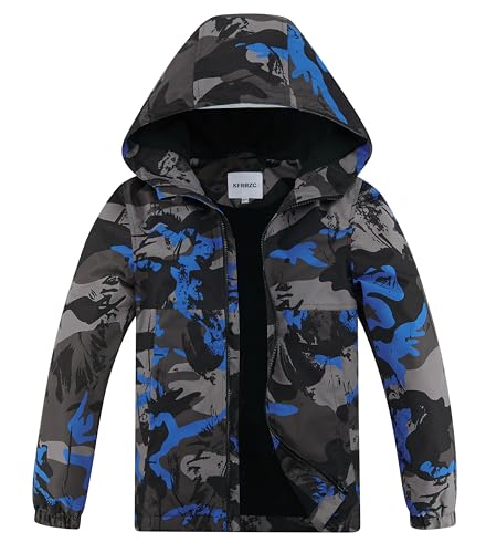 Image of Boys Girls Rain Jackets Waterproof Hooded Fleece Raincoats Lightweight Windbreakers for Kids