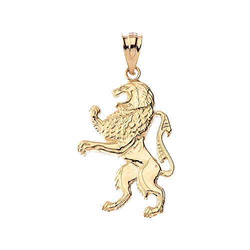 Certified 14k Gold Israel Lion of Judah Hebrew Pendant Charm Necklace