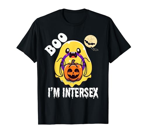 Lustige LGBT Homosexuell Halloween Niedliche Ghost Boo I'm Intersex Flagge T-Shirt