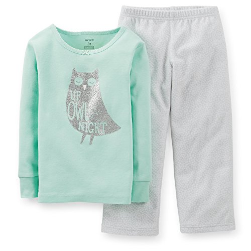 Carter's Little Girls' 2-Piece Cotton & Fleece PJs (2T, Mint Owl)
