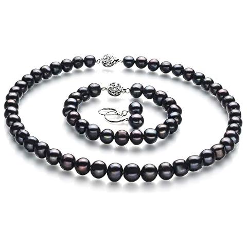 Kaitlyn Black 8-9mm A Quality Freshwater 925 Sterling Silver Cultured Pearl Set For Women-18 in Princess length Cover