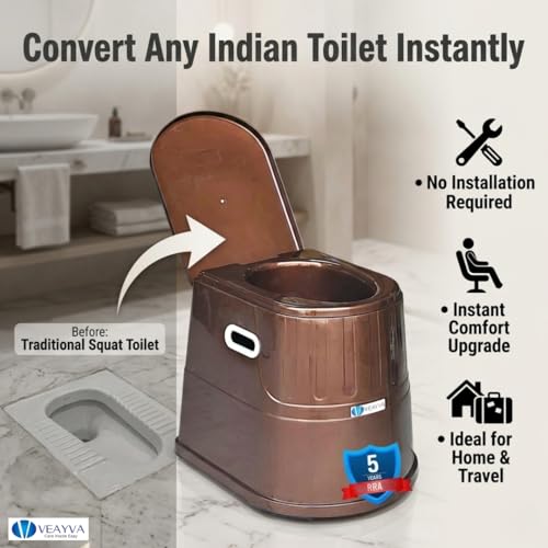 Image of Veayva Heavy Duty Portable Indian Toilet to Western Convertor | Toilet Stool | Toilet Commode for Patients | Indian Commode Stool | Portable Toilet Seat for Adult, Handicap People, BROWN METTALIC