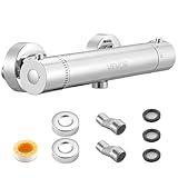 VEVOR Miscelatore Doccia Termostatico Rubinetto Doccia Blocco di Sicurezza a 38°C Valvole di Controllo della Temperatura con Acqua Calda e Fredda per Camper Hotel Fusione in Ottone Massiccio Argento