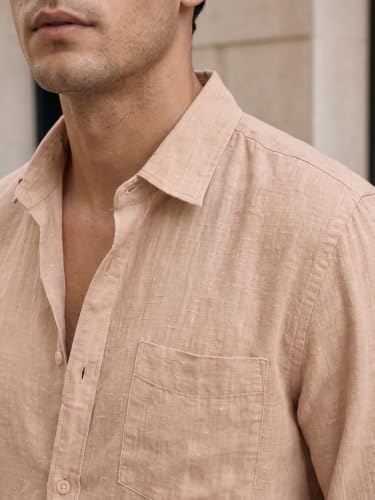 Image of Nobero Breezy Premium Linen Cotton Shirt for Men | Stylish Casual Shirts for Men | Semi Cut Collar | Box Pleat | Curved Hem | Regular Fit | Full Sleeve | S-XXXL