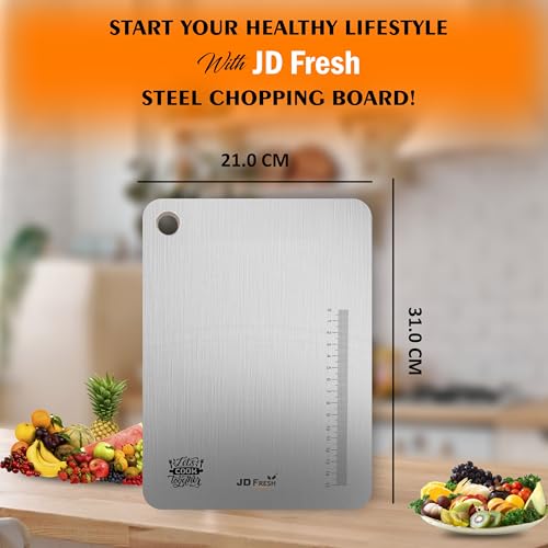 Image of JD FRESH 304 Stainless Steel Small Chopping Board /Home Use Cutting Board /Non Slip /Chopping Board for Kitchen /Vegetable Cutting Board /Kitchen Cutting Boards /Vegetable Cutter Steel (31 x 21 cm)