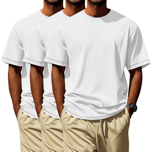 Image of Neer 3 Pack Big and Tall T-Shirts for Men L-7xl Tops | Large Casual Stretch Workout Tees, Short Sleeve Crewneck Oversized Shirts, Classic Summer Outfits, Comfy Basic Loose Clothes