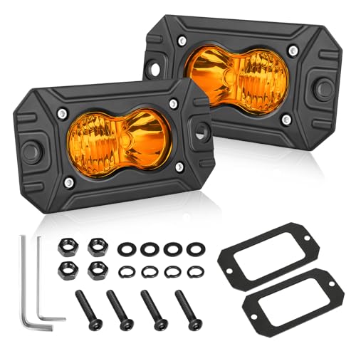 Image of Amber Flush Mount LED Pods, AKD Part CREE LED Flush Bumper Lights 40W Spot Flood Combo Offroad Driving Light Amber LED Fog Chase Lights Pods for Trucks Pickup SUV UTV ATV