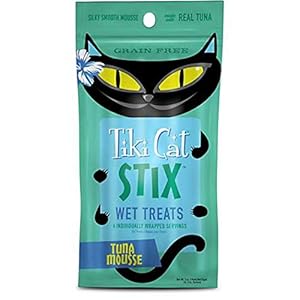 Tiki Cat Stix Grain Free Wet Mousse Treats for Cats Tuna 3ounce Pouches 12 Count