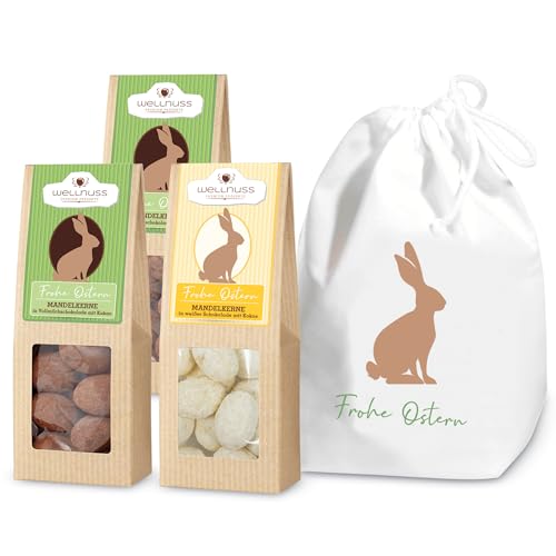 wellnuss 'Osterglück“ - Premium Oster Geschenk für Männer & Frauen - 3 Nuss- & Schokoladen-Snacks für Ostern - Feinkost Geschenkidee für Eltern, Partner, Freunde