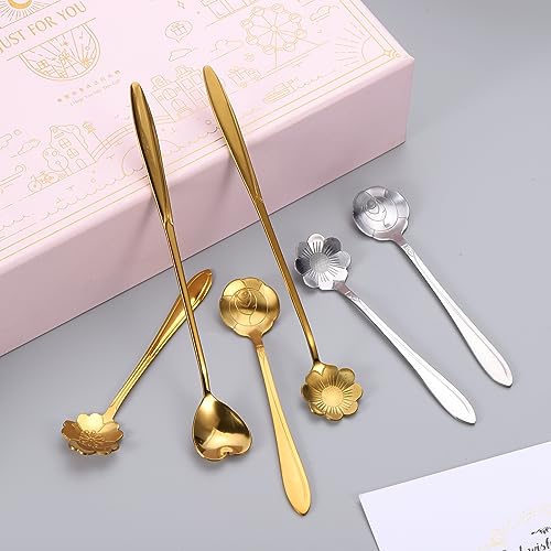uxcell 4Pcs Stainless Steel Flower Spoons 5 Inch Heart Shape Coffee Spoon Small Teaspoon Dessert Spoon for Espresso Sugar Cake Silver - Image 4