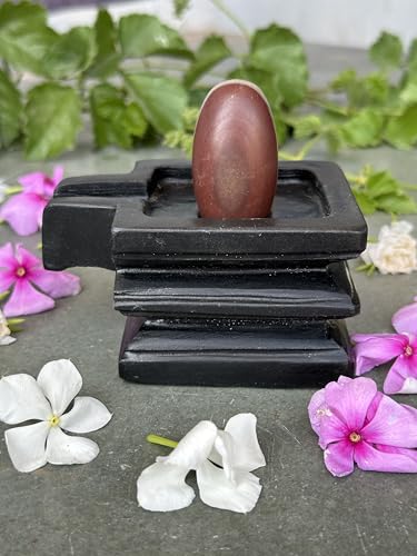 Image of Shivam VASTU AKAL 1.5 inch Original Narmadeshwar Narmada Shivling with 3 inch Narmada Stone Yoni Base Jaladhari (Ardhanarishwar Shivling, Black Square Jaladhari)