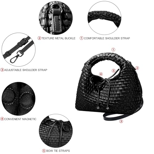 Image of JINMANXUE Fashion Mini Handbag For Women, Woven Tote Bucket Composite Bag Knitting Chain Bags, Crossbody Shoulder Purses
