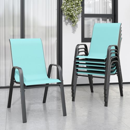 Image of Patio Chairs Set of 6, Stackable Outdoor Dining Chairs for All Weather Textilene Fabric & Metal Frame, Outdoor Chairs Set for Backyard Deck Garden