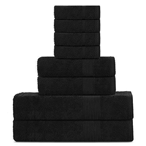 Supreme Premium Cotton Luxury Towels Set by Sweet Needle, Black, 2 Bath Towel, 2 Hand and 4 Wash/Face, 500 GSM