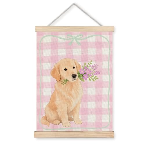 ignytiger Pink Preppy Dog Wall Art Poster Framed, Girly Room