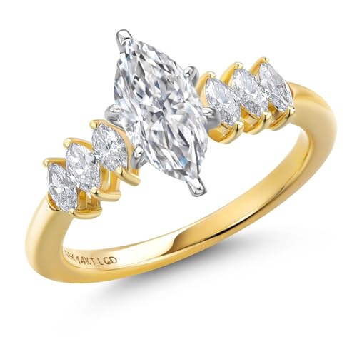 Gem Stone King 1-2 Cttw 14K Two Tone Gold IGI Certified Marquise Cut White Lab Grown Diamond Engagement Ring For Women | E-F Color | VS1-VS2 Clarity | Available in Size 5, 6, 7, 8, 9