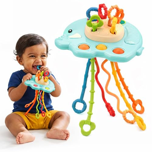 Image of Kidology Pull String for Babies Teething Strings Sensory Montessori Toys Baby Girl,Travel Toy for 6+Months Boy Food Grade Silicone Fine Motor Skills Toy for Toddlers (Elephant Design 2)