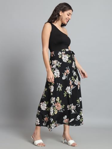 Image of Girl Code Crafted Adjustable Flower Print Black Wrap Skirt