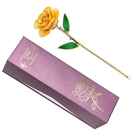 Zjchao 24K Yellow Rose For Her, Eternal Eternity Love Real Gold Plated Rose Flower, Romantic Present For Wife, Girlfriend, Anniversary, Parting, Apologize (Yellow) #TOP6