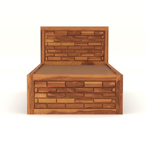 Image of Solid Sheesham Wood Single Size Bed with Box Storage for Bedroom Living Room Single Cot for Home Wooden Palang for Hotel (Honey, Size 6 * 3)
