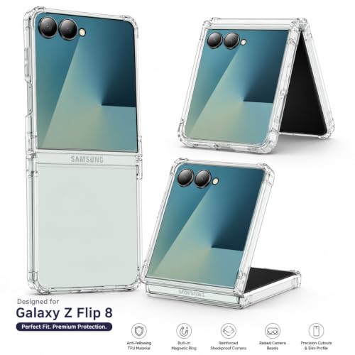 Image of amazon basics Transparent Clear Case for Samsung Galaxy Z Flip 8, Slim Shockproof Hard PC Back Protection Cover (Clear)
