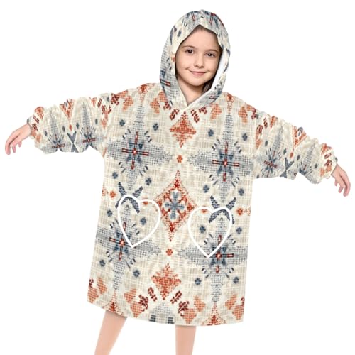 Wearable Blanket Hoodie for Kids, Cultural Aztec Fleece Sweatshirt Blanket Oversized Blanket Sweatshirt with Pocket Flannel Warm Hooded Blanket 6-10 Year Old Girl Boy Gift, One Size