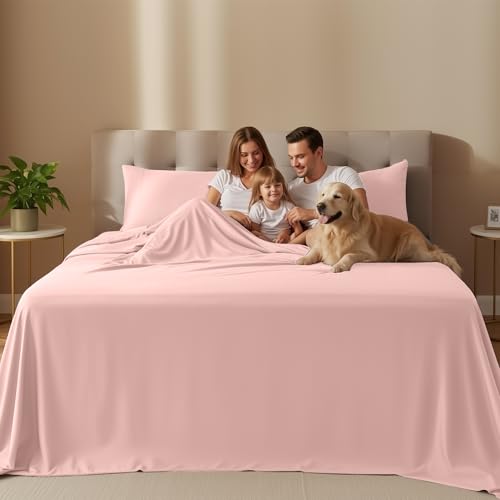 Image of Utopia Bedding Queen Size Sheet Set - 4 Piece Bed Sheets, Soft and Breathable Microfiber, Includes 1 Fitted Sheet, 1 Flat Sheet and 2 Pillowcases - Oeko Tex (Tea Pink)