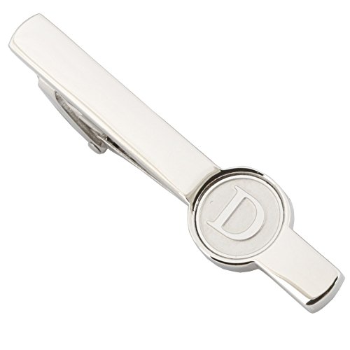 Dannyshi Men Tie Clip 2.1 Inch Silver Plated Stainless 26 Letters A-Z + Gift Box (Silver-D)
