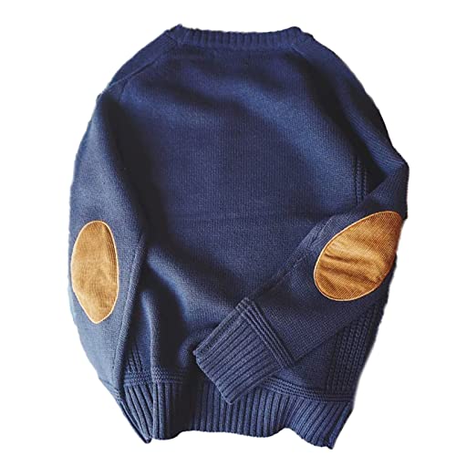 CORIRESHA Winter Vintage Men's Sweater Crew Neck Elbow Patch Thick Knit Sweater