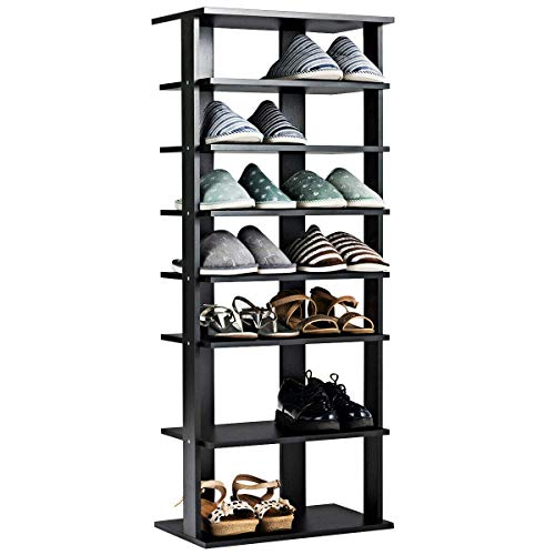 Tangkula Wooden Shoes Racks, Entryway Shoes Storage Stand, Modern 7 Tiers Shoe Rack