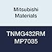 Mitsubishi Materials TNMG432RM MP7035 Carbide TN Type Negative Turning Insert with Hole, Coated, Triangular, Grade MP7035, 0.5" IC, 0.187" Thick, 0.031" Corner Radius, RM Breaker (Pack of 10)