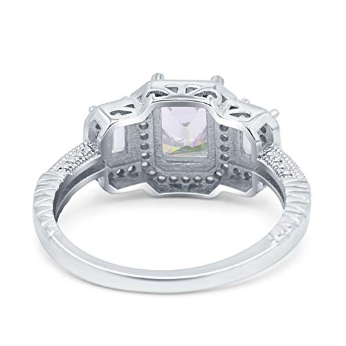 Blue Apple Co. Three Stone Emerald Cut Halo Art Deco Engagement Ring Simulated Cubic Zirconia 925 Sterling Silver3