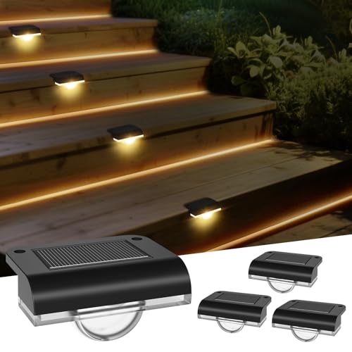 Liyade Solarleuchten für außen, 4 Stück Solar Treppenleuchten, Solar Zaunlichter, Wasserdichte Solarlampen & Treppenlicht für Treppen, Stufen,...