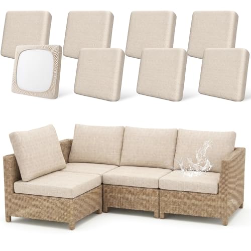 Joy Bubble 8 Pack Outdoor Cushion Covers Water Resistant High Stretch Fit Patio Cushion Covers 180g Couch Seat Slipcovers Machine Washable Pet & Kids Friendly Home Refresh 20-27 Inch