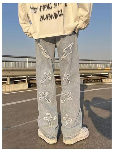 SOLY HUX Men's Ripped Jeans Y2k Gothic Distressed Straight Leg Baggy Denim Pants Streetwear4