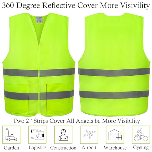 VOCHIC 12 Pack Safety Vests with Pockets, Yellow Reflective High Visibility - image 5