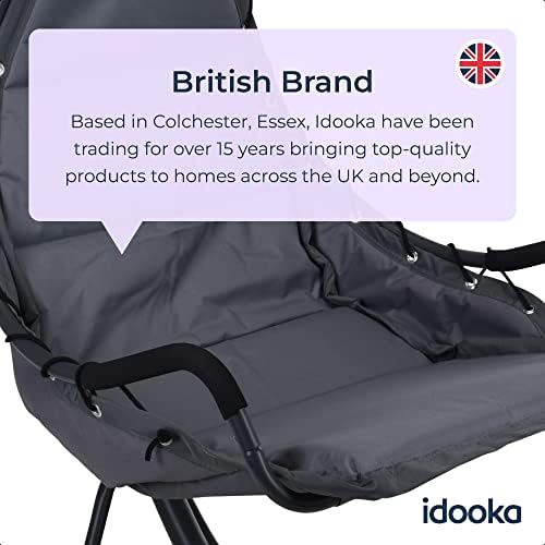 idooka Hanging Garden Swing Chair for Indoor or Outdoor Use or Bedrooms, Stand withStrong Chain Supporting up to 18st (120kg), Anthracite Grey, Padded Cushions, Perfect Swinging Chair for Adults