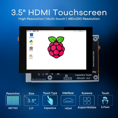 Image of OSOYOO 3.5 inch HDMI Capacitive Touch Screen for Jetson Nano /Raspberry Pi 5, 4, 3B / PC, Pulg and Play, Compatible with Windows 11 10 8 7, Raspberry Pi OS, Ubutun, Kali
