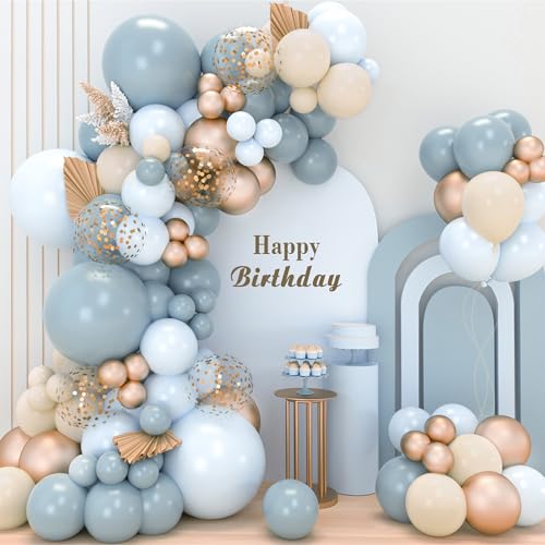 Kit Arche Ballon Bleu Or - 106 Pièces Arche de Ballon Anniversaire Bleu Blanc et Ballon Confetti Doré, Arche Ballon Bleu pour Décoration Anniversaire,...