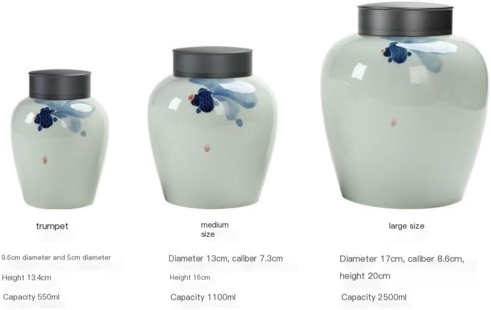SONGCHAO Sugar Jar Bulk Tea Storage Jar Metal Double-Layer Tin Lid Sealed Ceramic Retro Chinese Set Single Tea Canister(C,Medium)