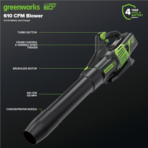 Image of Greenworks 60V 17 inch Brushless (Push) Mower + 60V (610 CFM) Brushless Blower, 4.0Ah Battery and 3A Charger