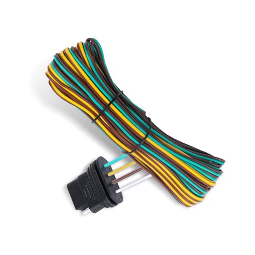 Diamall Car Trailer Wiring Harness, 25Ft 4 Pin Flat Wiring Harness Extension Kit, Rubber-Coated Plug Towing Hitch Wiring, Trailer Power Cord, Universal Cars Trailers Boats Accessories (Multicolored)