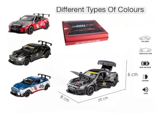 Image of 1:24 Scale Niss-aan Skyline Ares GTR R-35 Model Alloy Metal Pull Back Toy car for Kids with Openable Doors & Light, Music Toy Vehicle for Kids (Nissaan Skyline Ares GTR R-35 (Red))