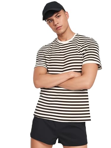 Image of Mack Jonney Oversized | Loose Fit | Half Sleeves 100% Cotton Round Neck Striped T-Shirt for Men-MACK640651
