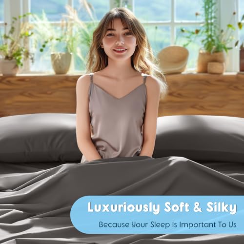 Image of SONORO KATE 1000 Series 100% Egyptian Cotton King Sheet Set,4 Pieces | Soft,Breathable Long Staple,Sateen Weave,Luxury 5-Star Hotel Bed Sheets,16 inch Deep Pocket,Dark Grey