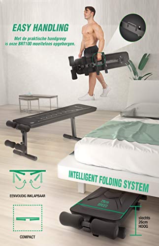 Sportstech innovatieve 30in1-halterbank met handgreep, BRT100 vlakke bank met uniek ontwerp van Eva-stoffering, opvouwbare fitnessbank, intelligent vouwsysteem, buiktrainer, antislippoten - Image 4