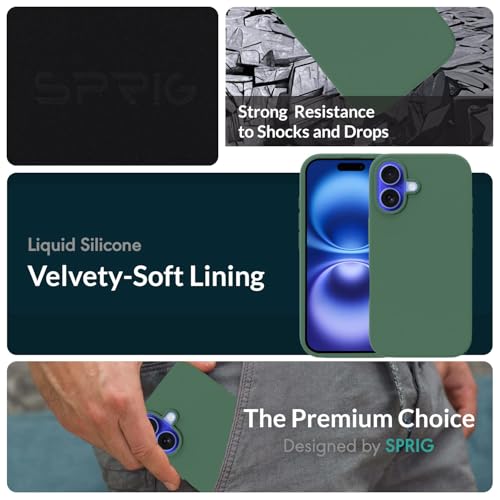 Image of SPRIG Compatible with iPhone 16 Premium SilkTone (Liquid Silicone) Back Cover Drop Tested Shock Proof Mobile Case for Men, Women, Boys and Girls with Camera Protection (Forest Green)