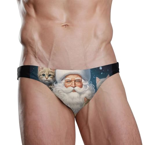 Men's Christmas Santa Claus Cat Swim Briefs Bikini Swimsuit S 202a01882