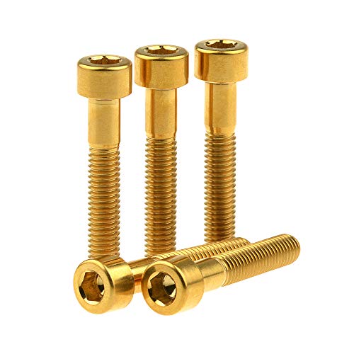 Wanyifa Titanium Ti M6x35mm Bolts Allen Head for Bicycle Headset Screws Pack of 5 (Gold)