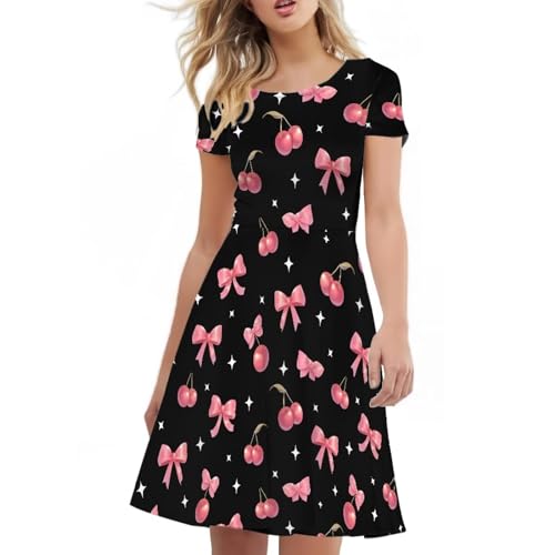 Image of AFPANQZ Womens Casual Summer Lightweight Vintage Dress Short Sleeve Midi Dress Knee-Long Luxury Formal Dress